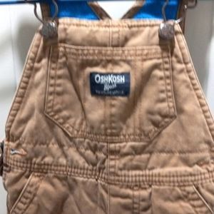 OshKosh Tan Overalls with blue flannel inside, Sz 12 mos